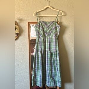 Tartan Twirl dress • Free Assembly blue green bow back dress